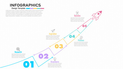 Rocket launch infographic with 5 steps for business growth and startup success process. © Anuchit