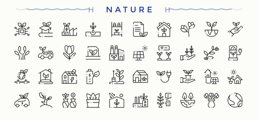 Nature icon set. Outline icons in linear style. Leaf modern icon set. Contains such symbols as leaves, plant, natural, ecology and more.