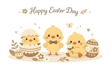 Fototapeta premium Minimalist Easter Baby Chicks Vector Illustration, Elegant on White Background 