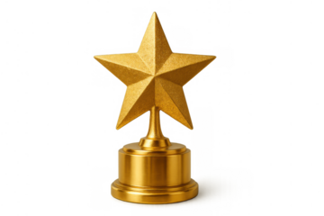 Golden star award on transparent background representing success, achievement, victory, and excellence in recognition