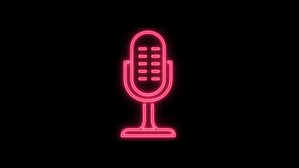 Vibrant Pink Neon Retro Microphone Outline against Dark Background for Audio, Music, and...