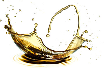 Golden Liquid Splash with Droplets Isolated on Transparent Background