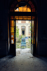 Abandoned historic hospital with domed roof