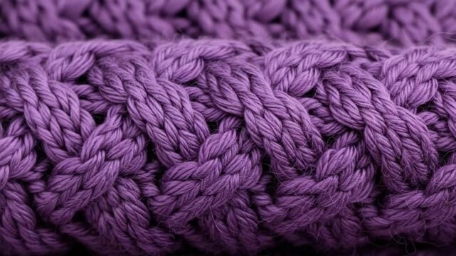 Closeup of a purple knitted fabric with intricate woven texture and pattern