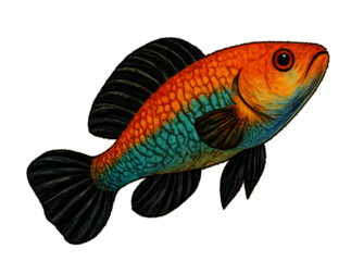 colorful tropical fish with detailed scales and dark fins isolated on transparent background
