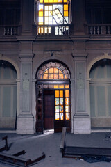 Abandoned historic hospital with domed roof