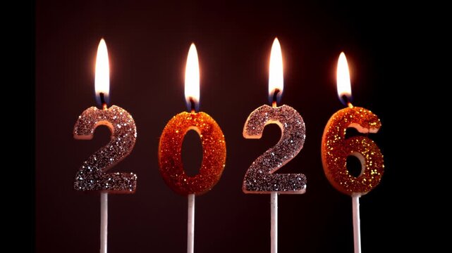 Stop Motion Candles Changing From 2025 to 2026 on Dark Background