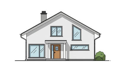 Illustration of a modern house with a gable roof and chimney viewed from the front