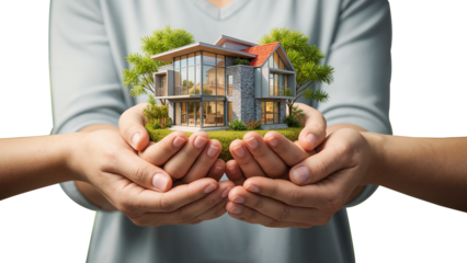 Collective Hands Nurturing a Sustainable Home: Real Estate Investment & Green Property Concept