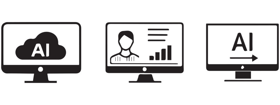AI Computer Monitor Icons &ndash; Cloud, Dashboard & Screen Vector Pack
