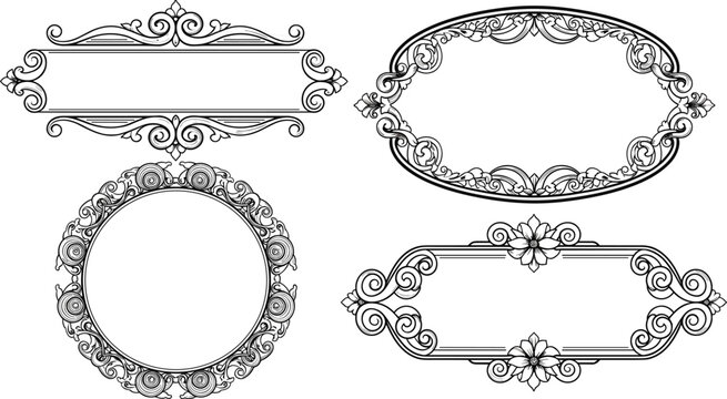 Vintage, ornate, frame, set, decorative, border, collection, luxury, elegant, Victorian, swirl, element, baroque, invitation, wedding, mirror, classic, scroll, vector, illustration.