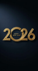 Naklejka na ściany i meble Golden numbers 2026 on a dark blue backdrop, representing the year and greeting for Happy New Year, symbolizing celebration and new beginnings