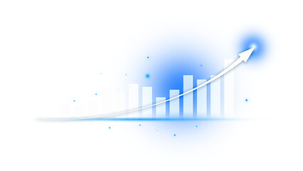Analysing and planningVertical bar graph symbol and up arrow. Concept of bussiness and interest rate and tax calculation and may other. Investment growth and profit. Isolated on transparent background