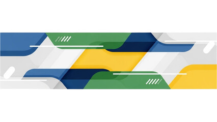 Abstract geometric shapes in blue, green, and yellow on a white background, viewed from directly above, creating a modern graphic illustration.