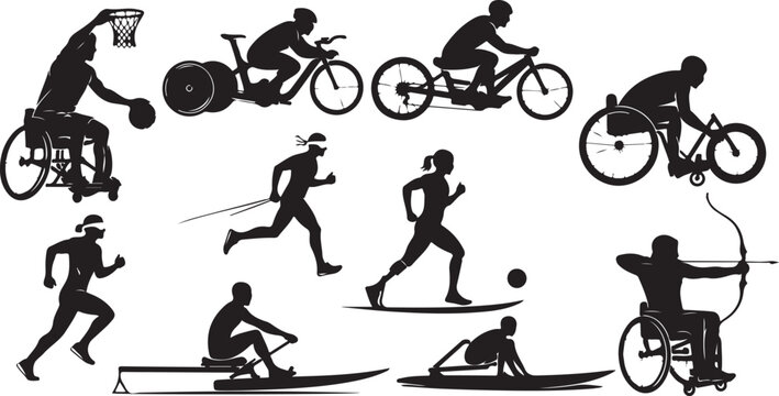 Adaptive sports athletes silhouettes collection
