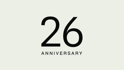 26th Anniversary Simple Minimalist Logo Design in Dark Grey on Bright Studio Background
