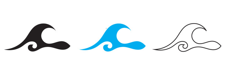 Fototapeta premium Stylized ocean wave icon. Stylized ocean wave illustrations in monochrome, suitable for logos, tattoos, prints, surfing themes, and Japanese-inspired graphic design. 