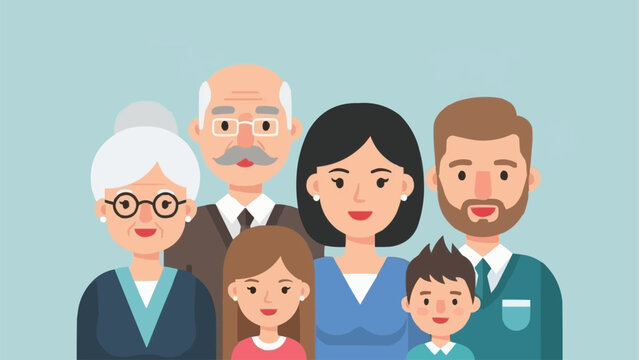 Diverse Family Group Portrait Illustration.