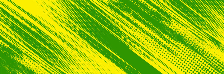 Abstract Background with Green and Yellow Brush Texture and Halftone Effect. Grunge Sport. Vector ilustration