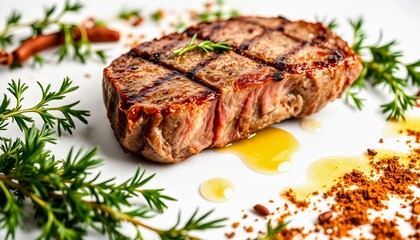 Ribeye steak with a delicious roast and grill marks.