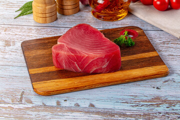 Raw fresh tuna fillet cut