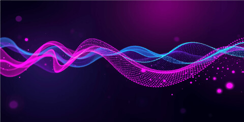 Abstract purple and pink wallpaper design featuring glowing curved lines and a flowing motion pattern with violet energy light on a bright vector backdrop © alien