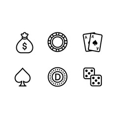 Simple line icons representing casino games gambling and related elements