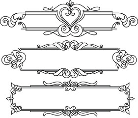 Obraz premium Elegant, vintage, scroll, banner, set, ornate, decorative, border, collection, Victorian, style, filigree, design, elements, luxury, wedding, invitation, ornament, header, vector.