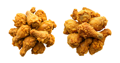 Two clusters of crispy fried chicken wings isolated on transparent background