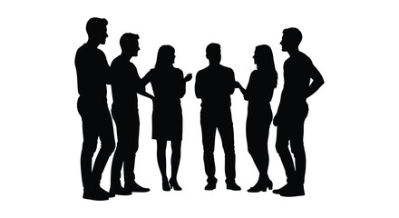 A group of people standing together facing each other in a dark silhouette