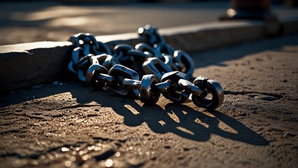Broken Iron Chains on Stone Representing Liberation and Absence