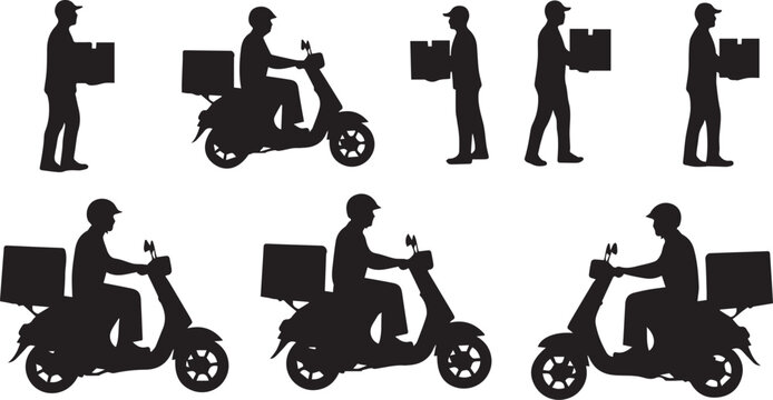 Delivery couriers on scooters with packages offering swift transportation and logistics services - Powered by Adobe