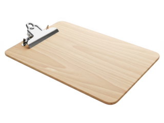 Wooden clipboard with metal clip isolated on transparent background