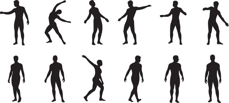 Human body pose silhouettes collection for exercise