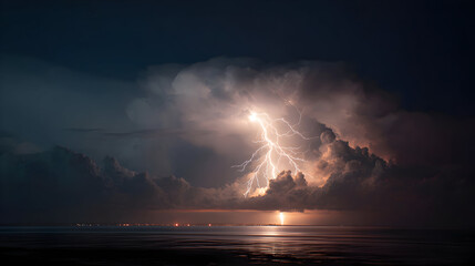 Stormy seas under lightning