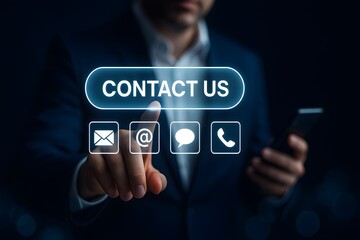 Obraz premium Business service hotline and help desk interface with email chat and phone