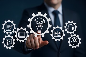 Corporate training and education technology concept with innovation and learning icons