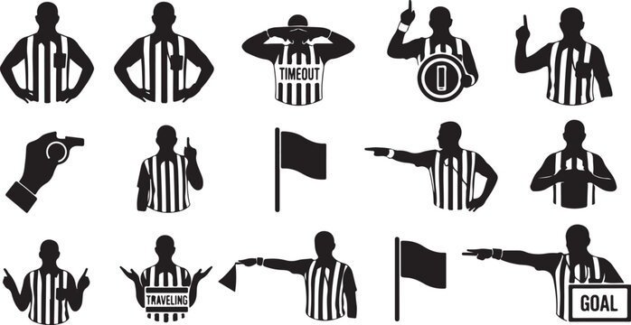 Referee signals and sport calls icons set