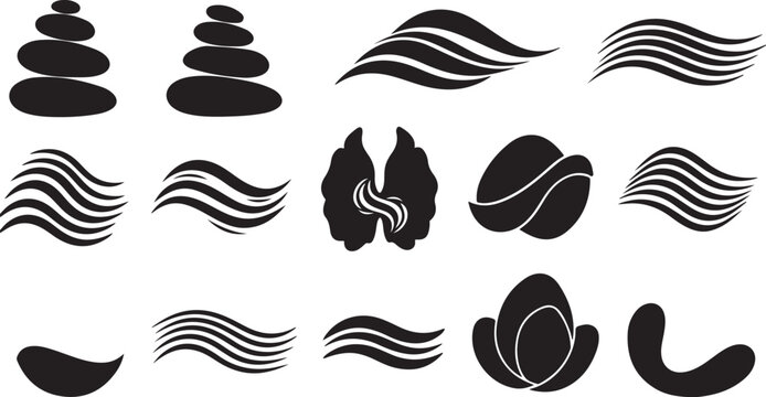 Black silhouette spa and nature icon set - Powered by Adobe