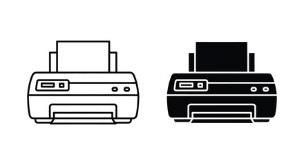 Two printer illustrations one outlined and the other a bold striking silhouette