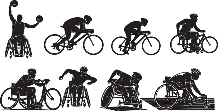 Wheelchair sports and cycling silhouettes