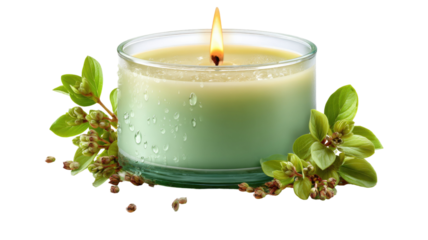 Aromatherapy candle with glass jar soft wax texture scented spa relaxation home product isolated on white background