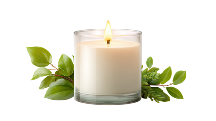 Aromatherapy candle with glass jar soft wax texture scented spa relaxation home product isolated on white background