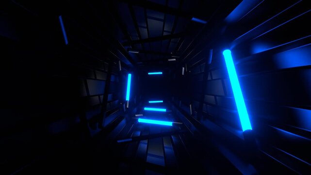 Blue Stepped Neon Strobe Tunnel Background VJ Loop in 4K