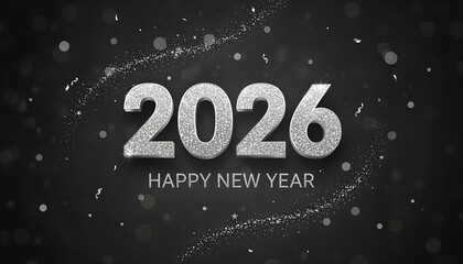 Golden 2026 numbers with happy new year text and falling confetti on red background