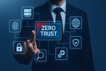 Obraz premium Zero trust security concept with businessman selecting secure access control