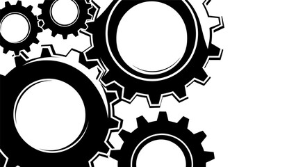 Interlocking Gears Mechanism Black and White Illustration.