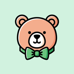 Fototapeta premium Charming Bear Head Illustration with Bow Tie for Childrens Designs.