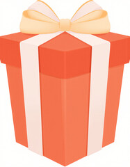 Minimalist vector gift box with a glossy red lid, thick white ribbon and a large gold bow, solid colors only, no gradients, crisp outline, transparent background.