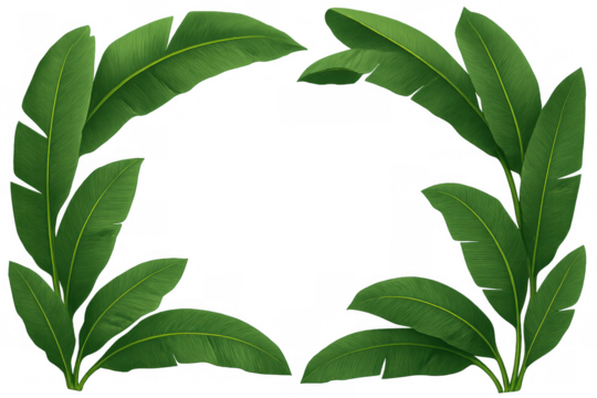 Tropical banana leaves forming a border on a transparent background, summer nature frame or botanical design element - Powered by Adobe